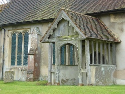 The porch of Toppesfield Church.